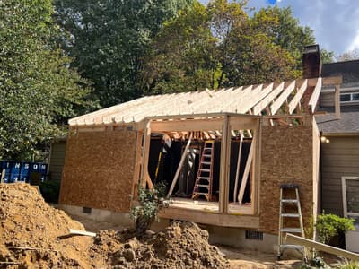 Home addition framing under construction by KRidge Construction